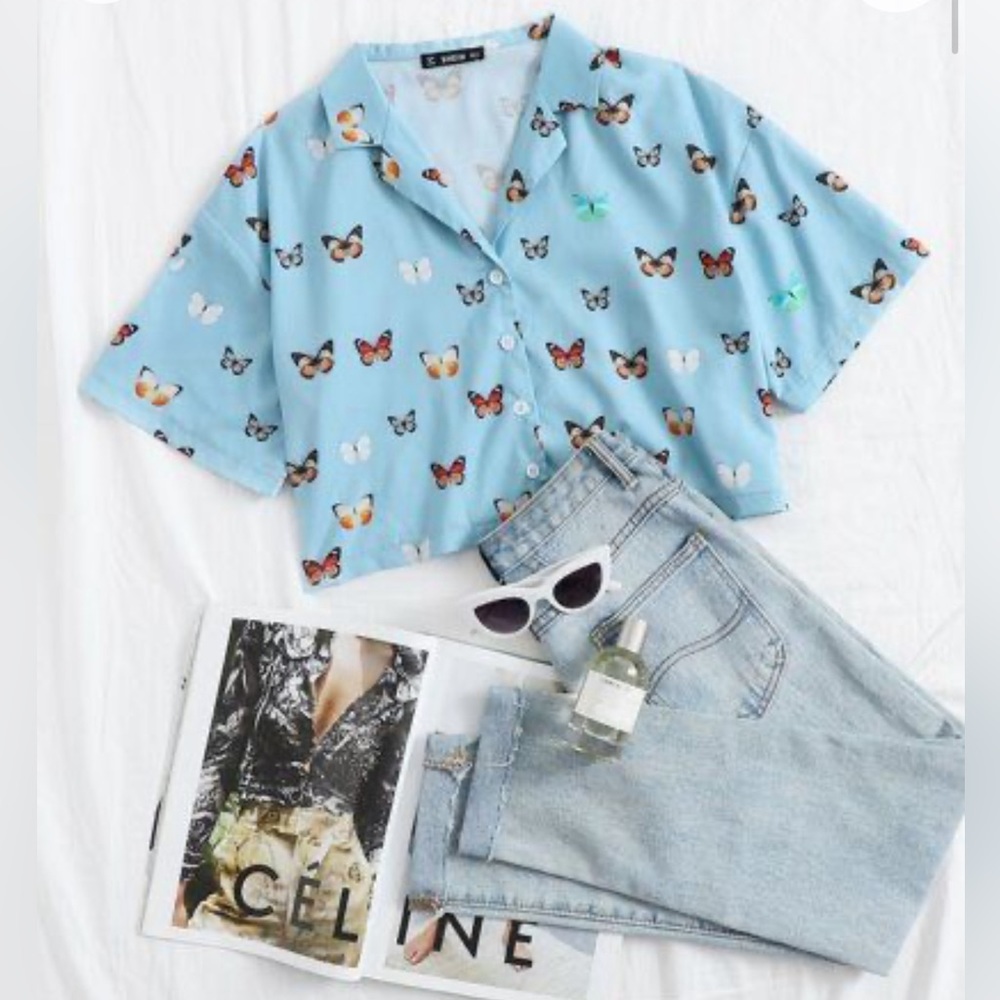 SHEIN  Butterflies Pajama Silk Top